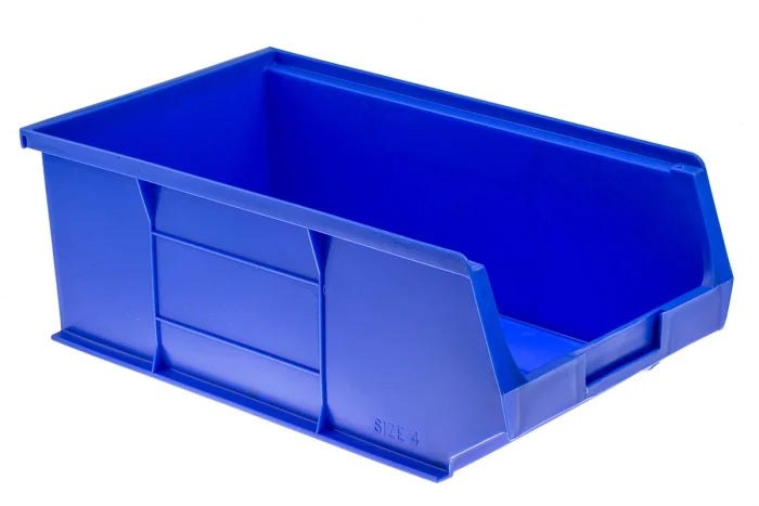 5 Pcs Blue Polypropylene Storage Bin – Size 4 (35 x 20.5 x 13 cm) | Large Stackable Bin for Warehousing