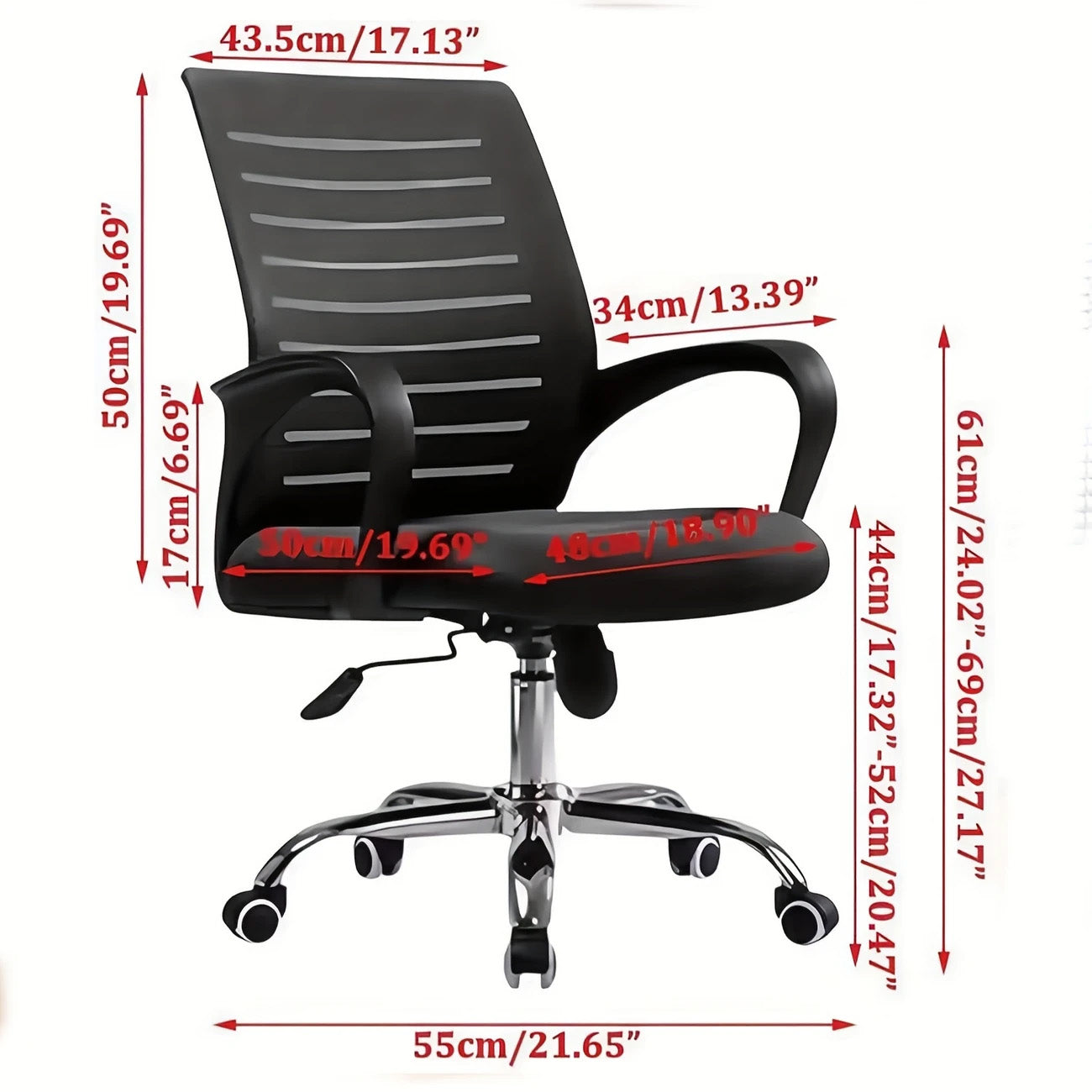 Mid-Back Mesh Office Chair with Chrome Base and Curved Armrests – Black