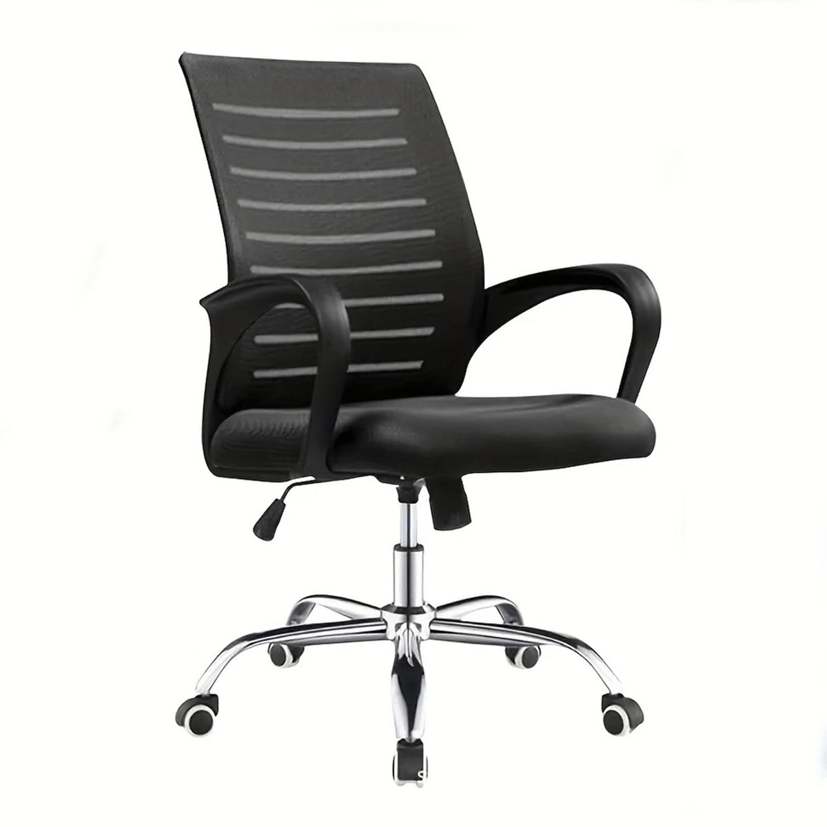 Mid-Back Mesh Office Chair with Chrome Base and Curved Armrests – Black