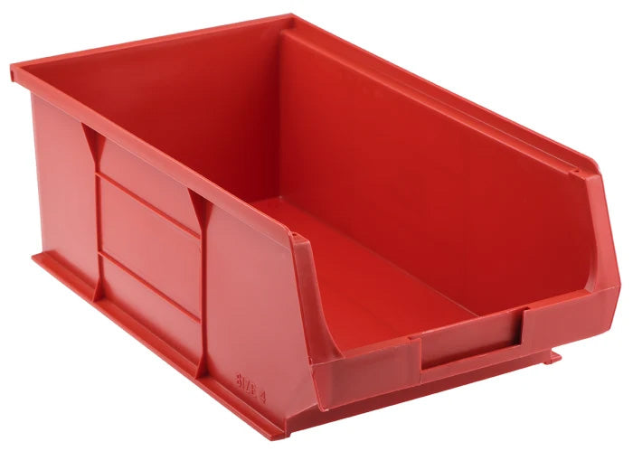 5 Pcs Red Polypropylene Storage Bin – Size 4 (35 x 20.5 x 13 cm) | Large Stackable Organizer for Warehousing