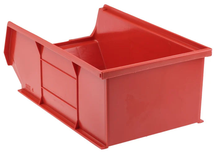 5 Pcs Red Polypropylene Storage Bin – Size 4 (35 x 20.5 x 13 cm) | Large Stackable Organizer for Warehousing