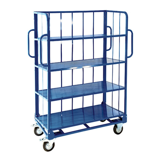 Heavy-Duty 4-Shelf Iron Trolley – Flat Platform Cart for Logistics & Warehousing