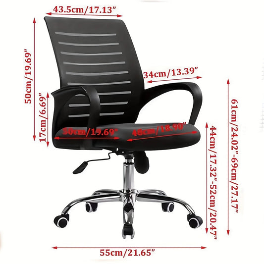 Mid-Back Mesh Office Chair with Chrome Base and Curved Armrests – Black