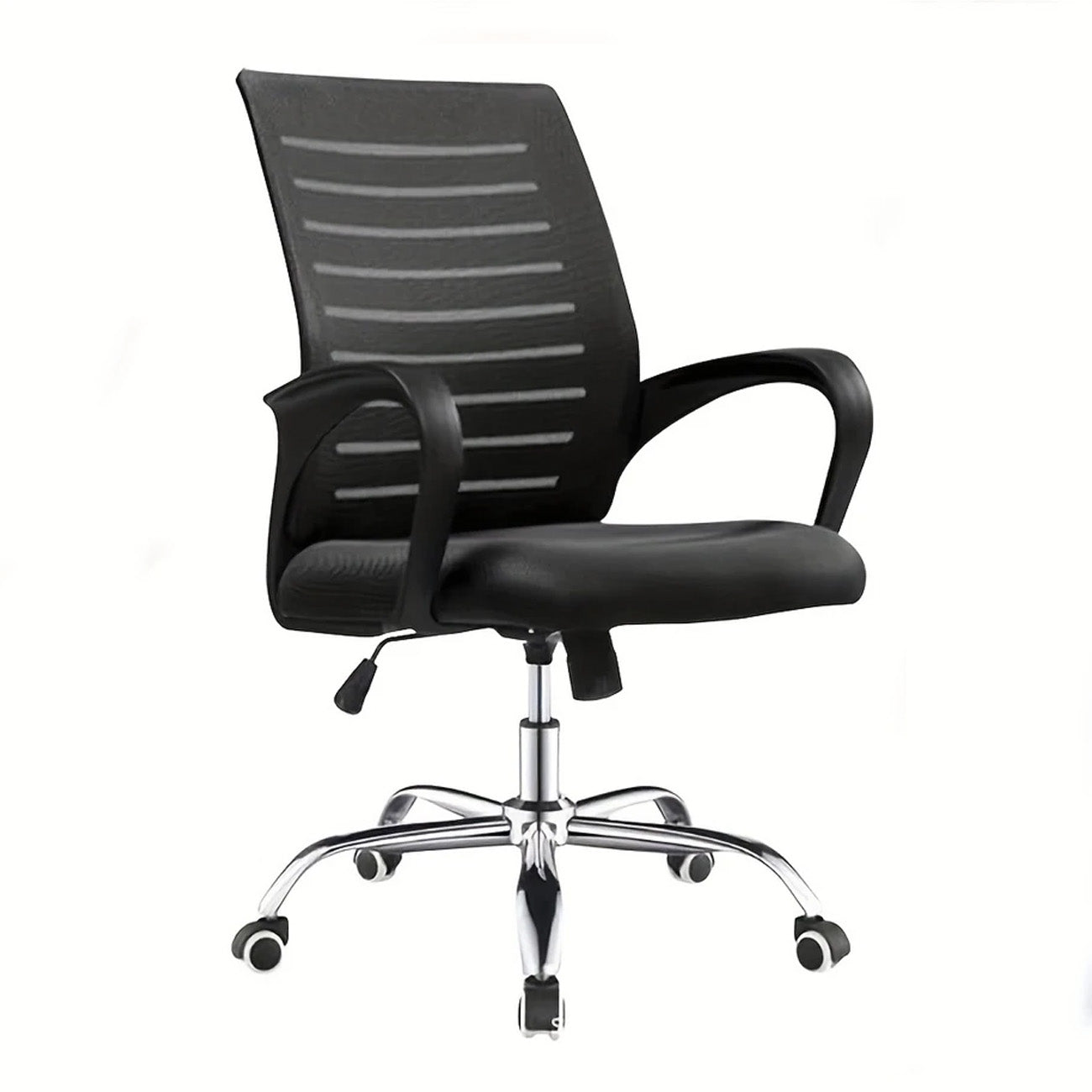Mid-Back Mesh Office Chair with Chrome Base and Curved Armrests – Black
