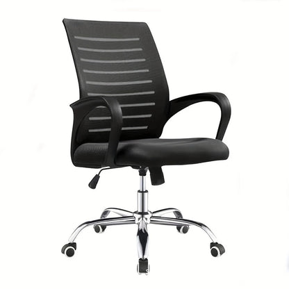 Mid-Back Mesh Office Chair with Chrome Base and Curved Armrests – Black