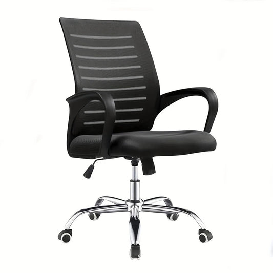 Mid-Back Mesh Office Chair with Chrome Base and Curved Armrests – Black