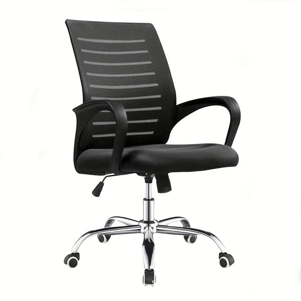 Mid-Back Mesh Office Chair with Chrome Base and Curved Armrests – Black