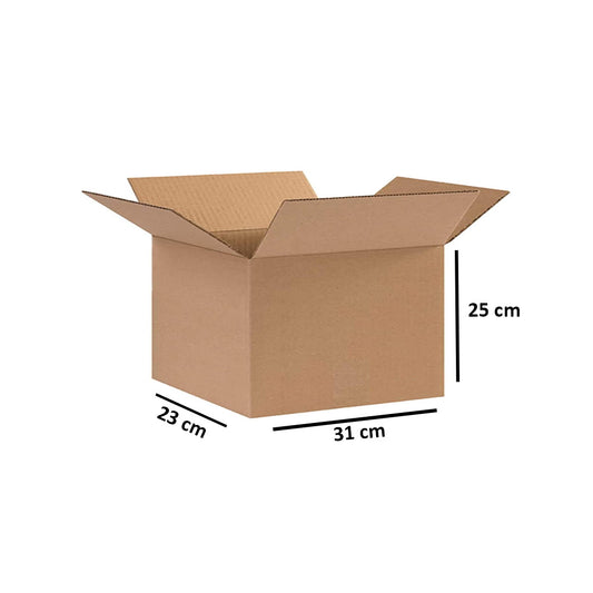 Small Rectangular Carton – 31x23x25 cm, 5-Ply Brown Box (Holds 10–15 kg)