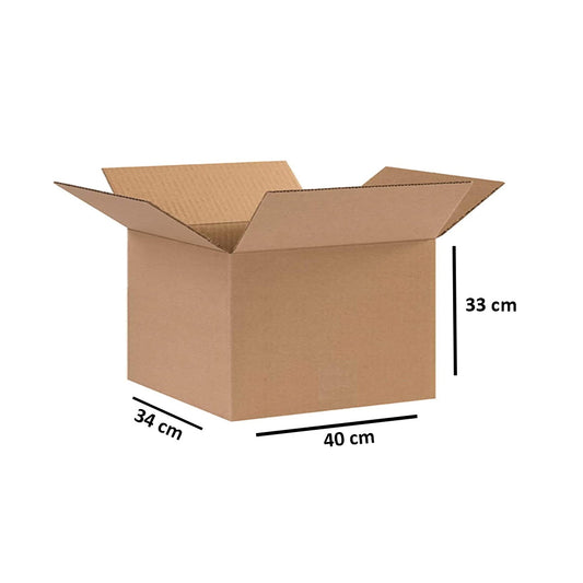 Medium Rectangular Carton – 40x34x33 cm, 5-Ply Brown Box (Holds 15–20 kg)