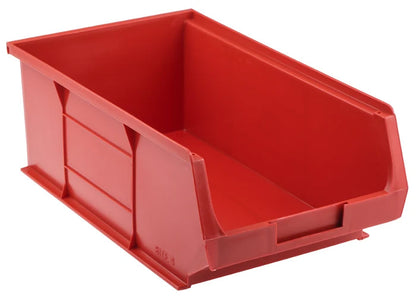5 Pcs Red Polypropylene Storage Bin – Size 4 (35 x 20.5 x 13 cm) | Large Stackable Organizer for Warehousing