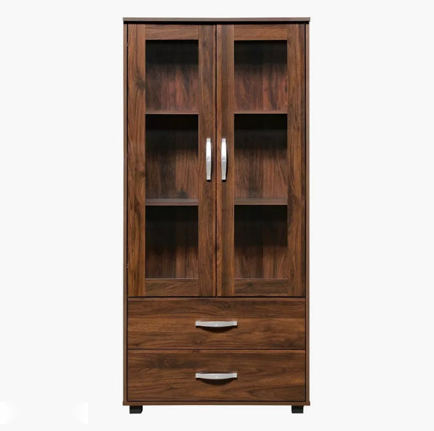 Wooden Office Storage Cabinet with Glass Doors and Drawers – 170cm Height