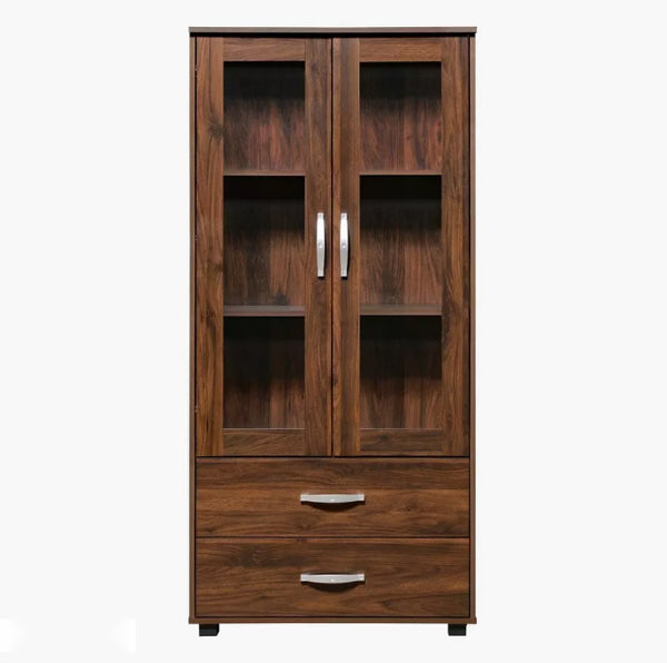 Wooden Office Storage Cabinet with Glass Doors and Drawers – 170cm Height